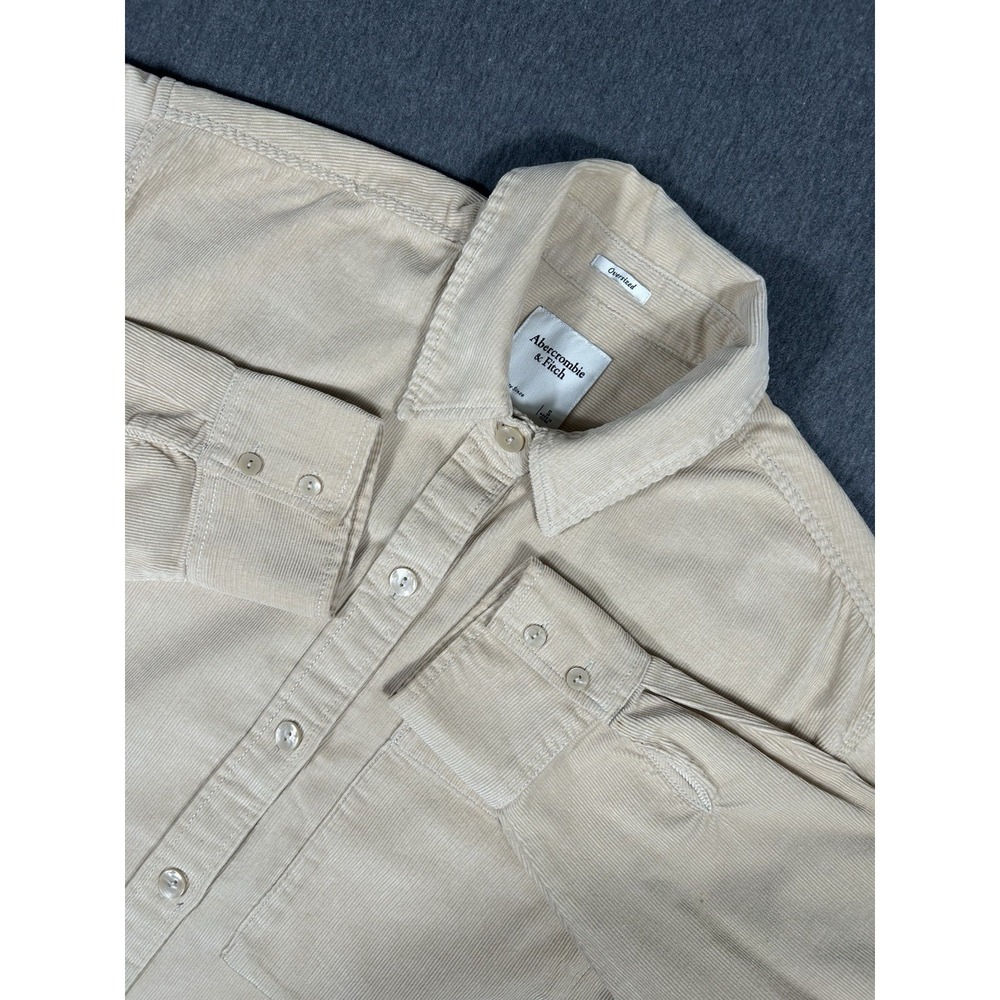 Abercrombie & Fitch Oversized Beige Corduroy Button Down Shirt Small